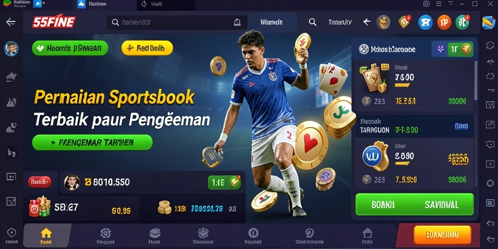 Tampilan menarik dari gameplay 55FIVE dalam aplikasi Sportsbook.