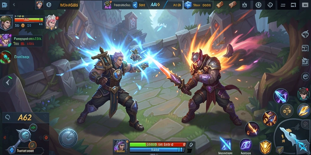 Gameplay serang-serangan strategis di MOBA AA62.