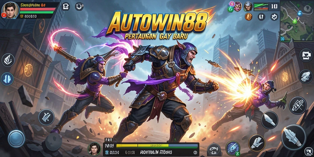 Tampilan seru pertempuran di AUTOWIN88 dengan karakter bertarung.