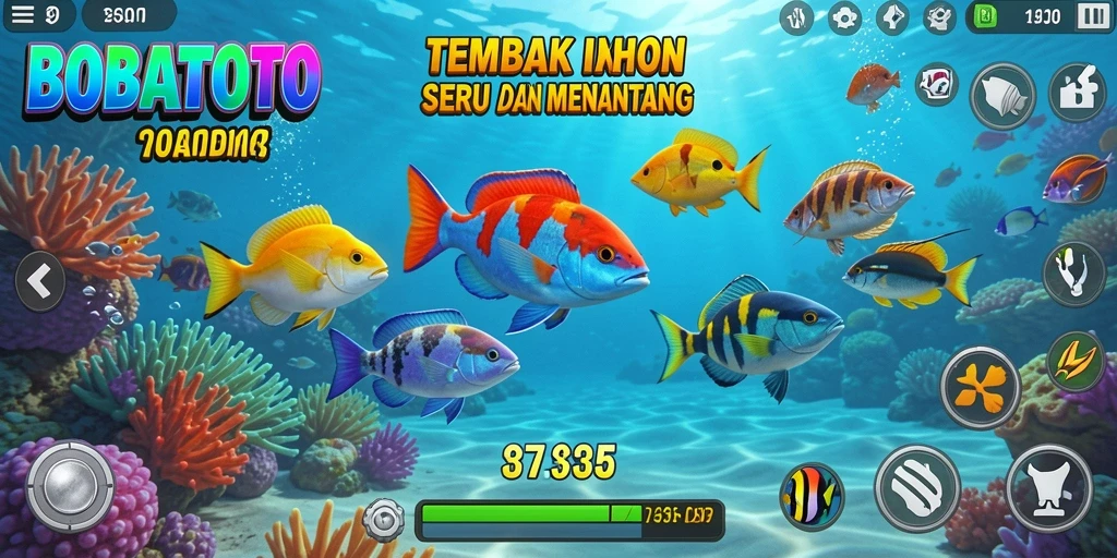 Tampilan gameplay BOBATOTO dengan aksi Tembak Ikan yang seru.