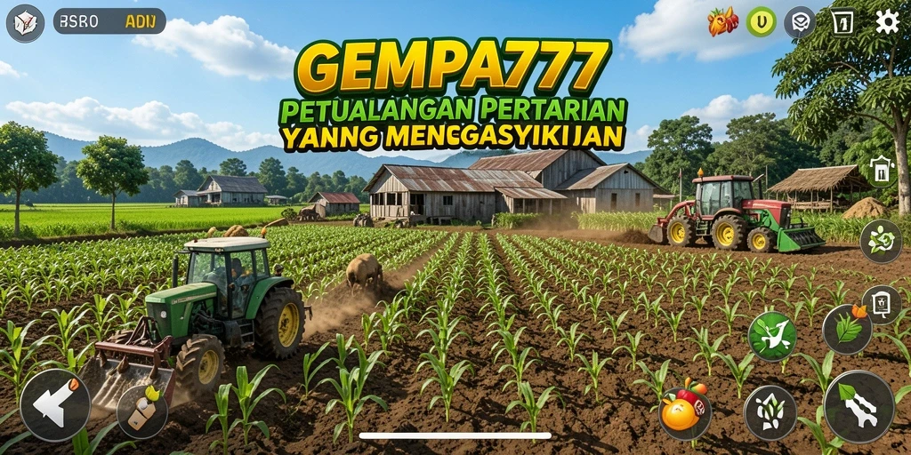 Tangkapan layar utama <strong>GEMPA777</strong> menampilkan kebun yang subur dan aktivitas pertanian yang seru.