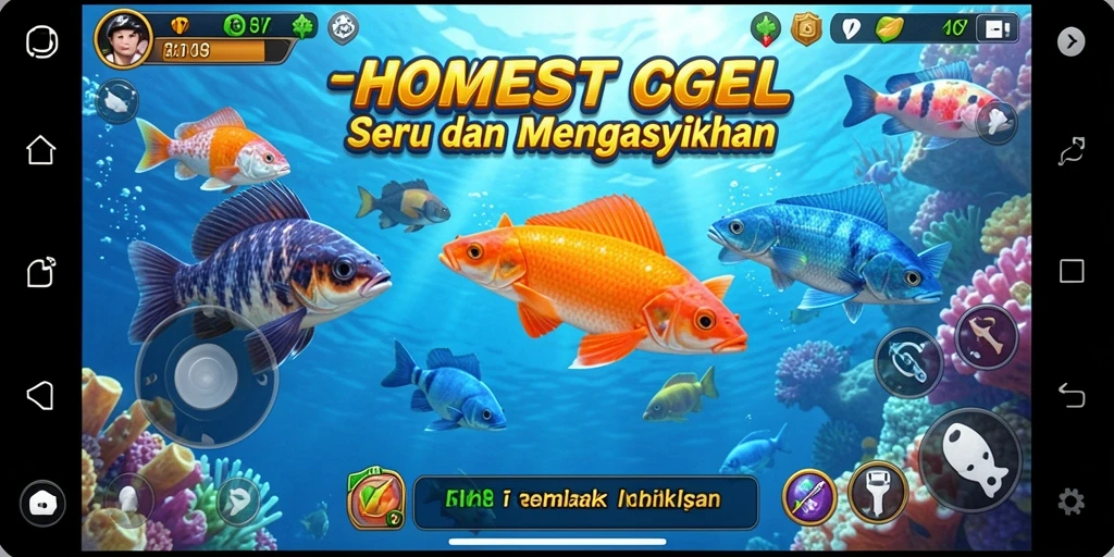 Tampilan gameplay HOMETOGEL menembak ikan dengan seru.