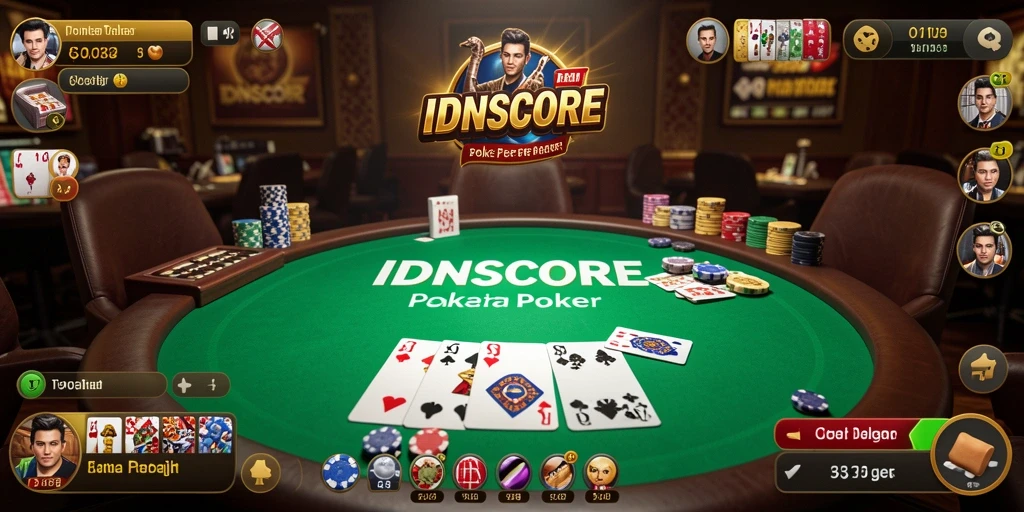 Screenshot utama IDNSCORE menampilkan gameplay poker yang kompetitif dan menarik.