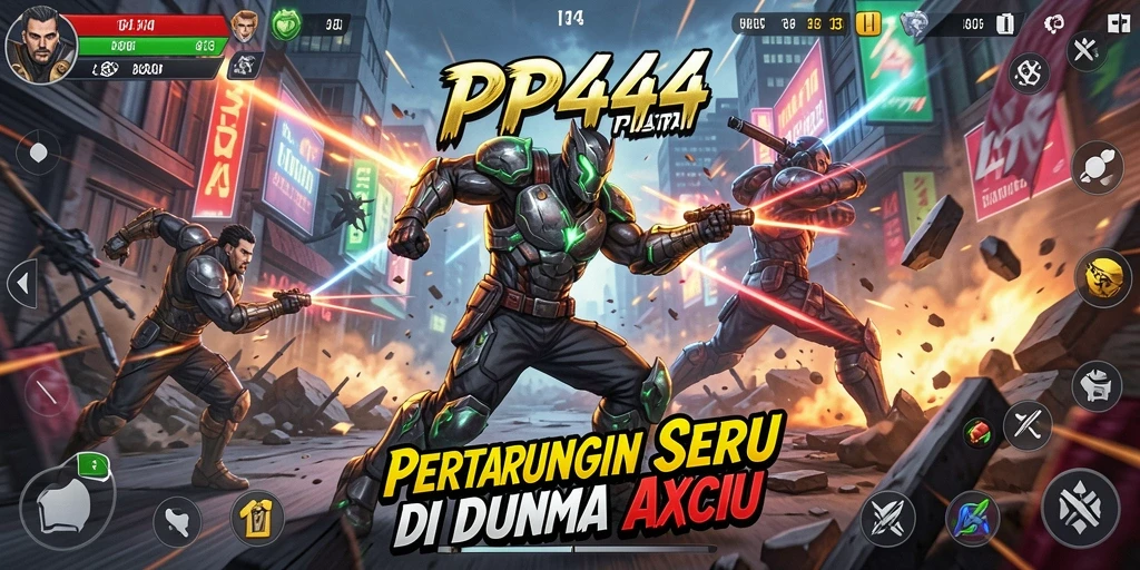 Screenshot PP444 menampilkan pertempuran seru dengan karakter utama.