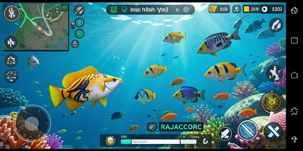 Tangkapan layar gameplay RAJACORC yang menampilkan aksi Tembak Ikan yang mendebarkan.