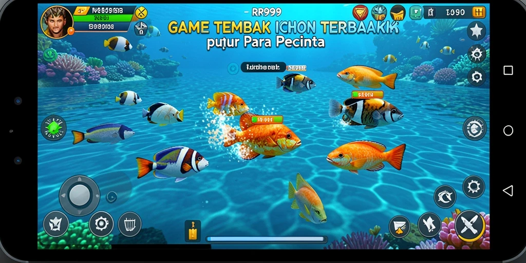 Tangkapan layar gameplay RR999 yang menunjukkan aksi menembak ikan yang seru.