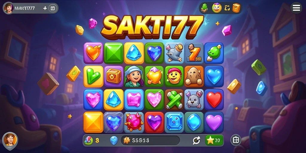Tampilan gameplay SAKTI77 dengan elemen match-3 yang dinamis.