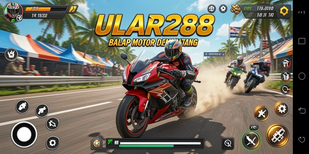 Tampilan menarik gameplay balapan motor yang mendebarkan di ULAR288.