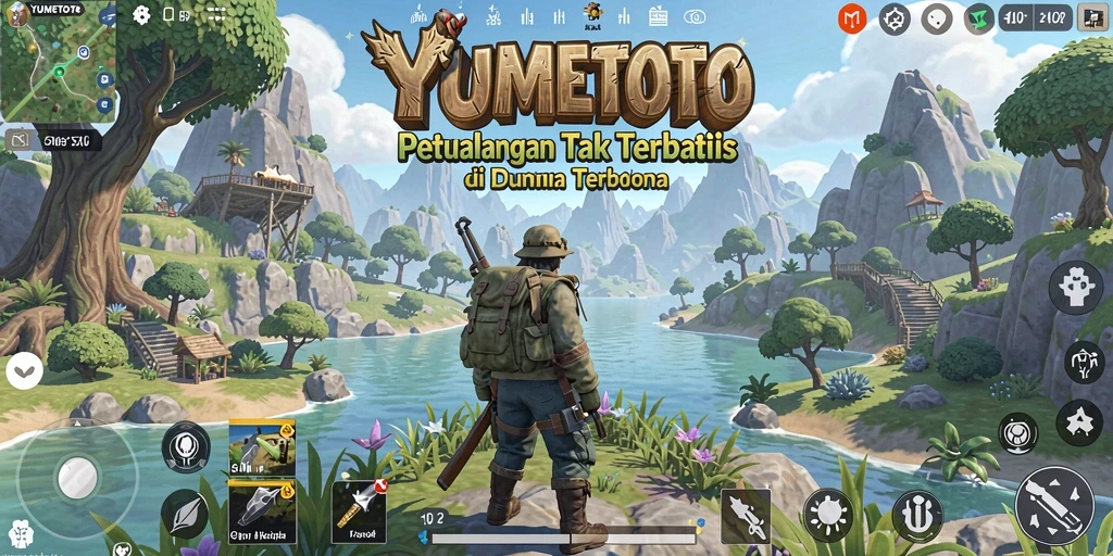 Screenshot gameplay menampilkan petualangan di dunia terbuka YUMETOTO.