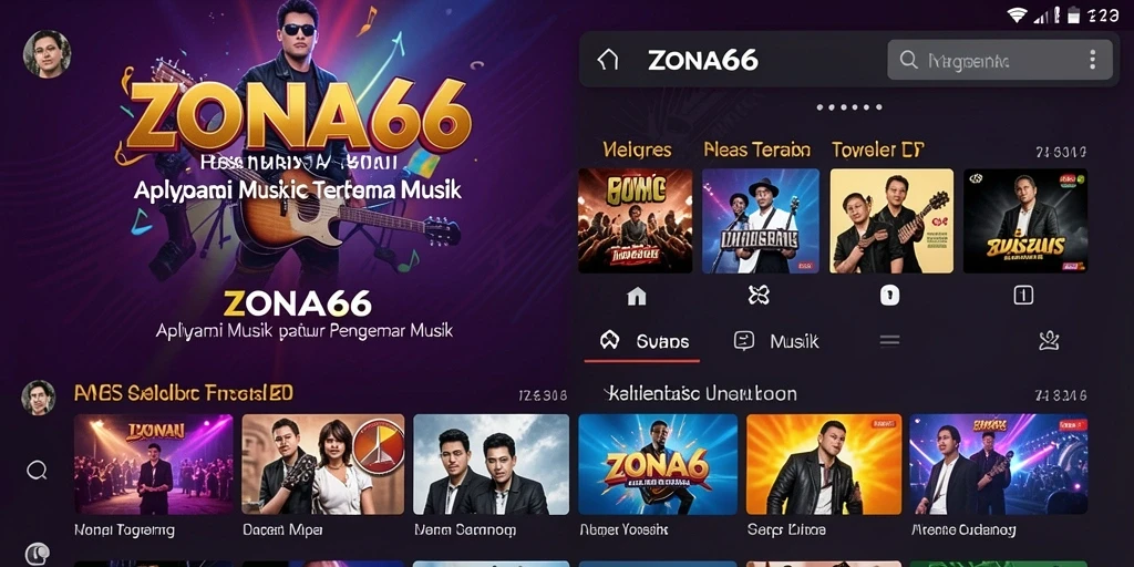 Screenshot gameplay ZONA66 menampilkan antarmuka pengguna yang menarik dan koleksi lagu yang luas.